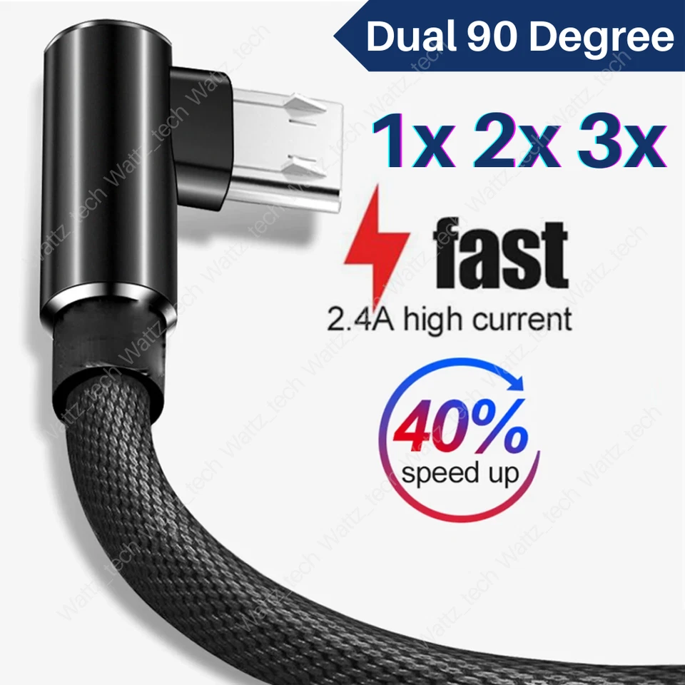 Cable de datos de carga micro USB de ángulo recto de 90 grados de 3/6/10 pies cable de nailon trenzado Foto 1 de 4