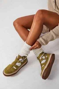 New Free People Bodhi Fisher Sneakers Size 9 MSRP: $168 Suede Moss Green - Picture 1 of 5