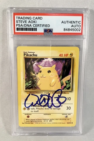 Steve Aoki Signed Pokemon Card Pikachu 58/102 1995 PSA/DNA COA Cover