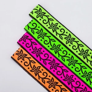 Floral Jacquard Ribbon Trim Decorative Floral 30mm,Cerise,Lime,Lemon & Orange - Picture 1 of 8