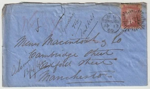 1869 EDINBURGH BRUNSWICK STAR IVc APR 12. EDINBURGH COVER TO MANCHESTER LANCS - Bild 1 von 3