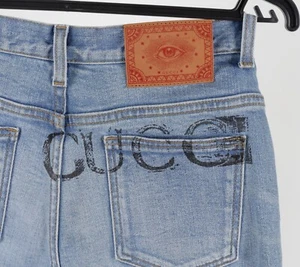 Women's Gucci Big Logo Cotton Blue Jeans Size W25 - Picture 1 of 15