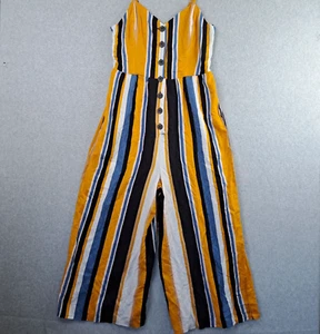 Japna With Love Womens Medium Jumpsuit Striped Wide Leg Adjustable Straps NWT - Picture 1 of 14