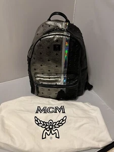 MCM backpack silver/black Studded - Picture 1 of 11