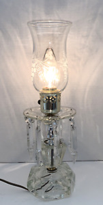 Vintage Glass Crystal Table Lamp Prism Etched Grape Ivy Globe 8 Hanging MCM