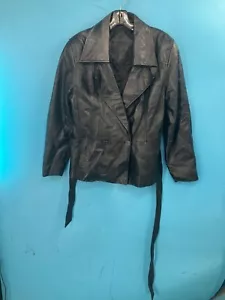 Preston & York Womens Black Leather Jacket Size XL Quilted Lining Button-Up With - Picture 1 of 6