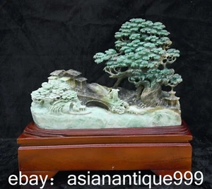 12.2" China Natürliche Dushan Jade Schnitzen Berge Landschaft Brücke Baum Statue - Bild 1 von 14
