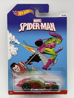 2013 Hot Wheels Marvel Spiderman #2/8 I Candy Green Goblin Transparent Red Green - Image 1 of 4