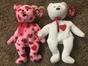 Valentines Day ty Beanie Babies Rare Brown Nose Valentino & Little Squeeze - Picture 1 of 8