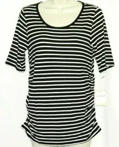 Maternity Shirt XS Top NEW Kohls A glow Black Stripe Blouse Elbow Sleeve Tee 0 2 - Picture 1 of 12