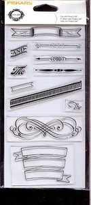 FISKARS clear stamp set CHALK ART Flourishes, Banners - Picture 1 of 1