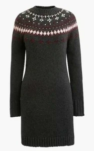 NEW J CREW Womens Jewel Embellish Fair Isle Sweater Dress Camel Grey S $148 NWT - Picture 1 of 6
