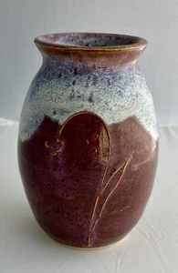 Studio Art Purple Maroon Handmade Pottery Vase Drip Reactive Glaze - Picture 1 of 8