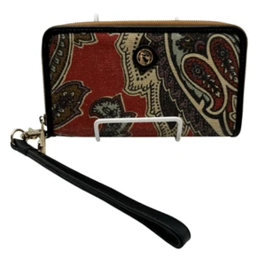 Spartina Daufuskie Island Cora Natural Linen / Leather Wallet Paisley Print - Picture 1 of 8
