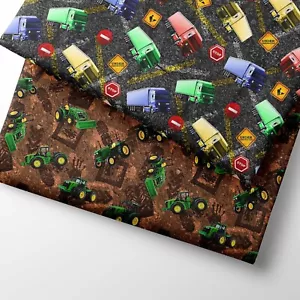 100% Cotton Vehicles Tractors Children Craft Dress Sewing Premium Fabric | FQ - Picture 1 of 7