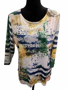 Breckenridge Damen mehrfarbiges T-Shirt mit Muscheln Design/Perlen Größe 1X - Bild 1 von 13