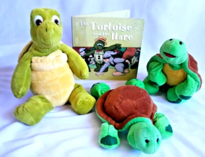 3 Turtles Tortoise Plush Stuffed 2 Ganz  Dreamworks Book The Tortoise + the Hare - Image 1 of 4