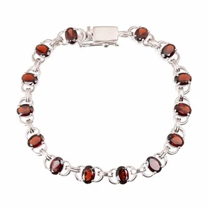 Natural Red Garnet Gemstone Tennis Bracelet in 925 Sterling Silver  7" inches - Picture 1 of 2