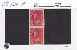 Canadá 1924 KGV Par Imperforado Almirante Scott #138 Estampillada sin montar o nunca montada - Imagen 1 de 2