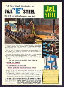 Bessemer 1950 tornillo stock arte J&L ""E"" anuncio impreso de acero - Imagen 1 de 1