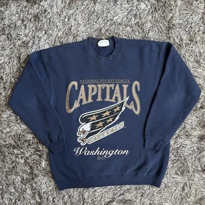 Washington Capitals Screaming Eagle Graphic Sweater Size XL Blue Vtg 90s USA - Picture 1 of 24
