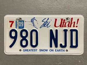 VINTAGE UTAH LICENSE PLATE GREATEST SNOW ON EARTH ⛷️ 980-NJD JULY 2009 STICKER - Picture 1 of 3
