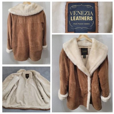 Vintage Venezia Suede Leather Faux Fur Plus Women's Size 18/20 2X Afghan Coat - Image 1 of 4
