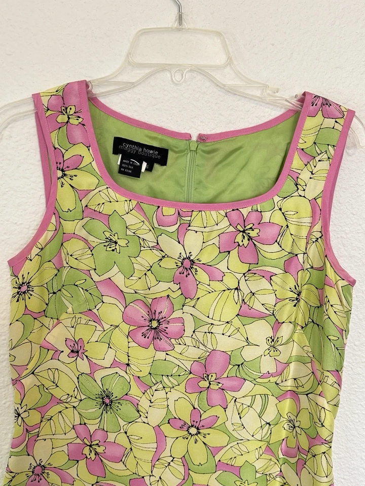 Vestido Cynthia Howie/Maggie Boutique Verde Y Rosa Seda Talla 6 Jardín Fiesta Foto 1 de 4
