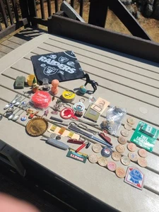 Junk Drawer Lot Wooden Nickels, Button Hooks, Wallace Pin, Cigarette Lighters - Picture 1 of 9