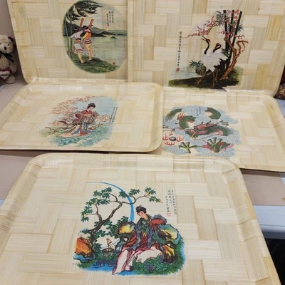 Juego de 10 bandejas para servir de bambú de colección ~13x18,5" diosas chinas mitos decoración boho Foto 1 de 4
