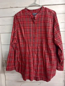 Lands' End Damen Größe 20 W rot kariert Biesen Plissee Langarm Bluse Oberteil  - Bild 1 von 8