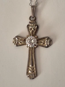 Collana catena con ciondolo croce argento 23" vintage bellissimo design - Foto 1 di 7