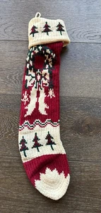 Calza natalizia vintage maglia ghirlanda alberi pom pom’s bordeaux anni 80 90’ - Foto 1 di 6