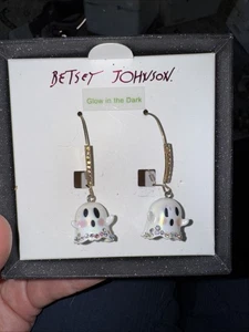 Betsey Johnson Halloween Dangle/Bling Glow In The Dark Ghost Earrings - Picture 1 of 2