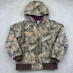 Carhartt Coat Girls Large 14 Green Camo Mossy Oak Sherpa Lined Duck Canvas Work - Picture 1 of 14