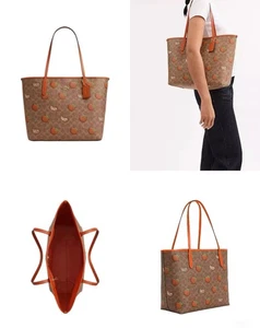 NWT COACH City Tote Bag In Signature Canvas With Orange Print CAL74 Gold/Tan - Picture 1 of 9
