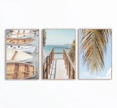 Conjunto de 3 impresiones de arte de pared playa océano surf póster impresión costera Foto 1 de 4