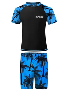 Boys 2-Piece Rash Guard Swimsuit Short Sleeve UV Sun Protection Sunsuit Swimwear - Picture 1 of 19