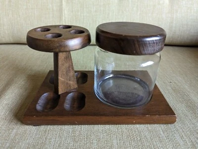 Soporte para pipa vintage Decatur Industries DECO genuino nogal tiene capacidad para 4 con tarro de vidrio Foto 1 de 2
