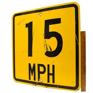 Señal de carretera vintage ""15 MPH"" de 3M amarillo aluminio, 18x18" cuadrada ¡PÁTINA GENUINA!¡! - Imagen 1 de 8