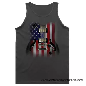 Guitar Flag Music Band American Pride US Flag Patriotic Graphic Tank Top - Picture 1 of 8