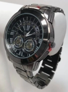 NEW Geneva Platinum 9268 Men's Simulated Chronograph BLACK Metal Bracelet Watch - Picture 1 of 4