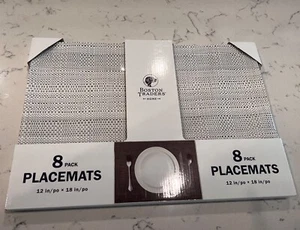 Boston Traders Home 8 Pk of Placemats 18"X12"-Indoor/Outdoor-White/Silver Weave - Picture 1 of 2