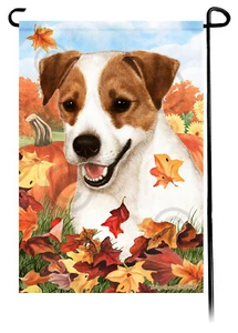 Falling Leaves Garden Flag - Brown and White Jack Russell Terrier - Imagen 1 de 1