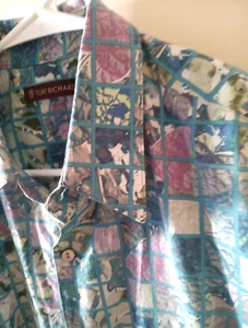 TORI RICHARD Hemd Herren M 100% Baumwolle Rasen Mehrfarbig Kurzarm - Bild 1 von 7