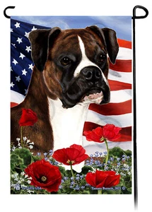 Patriotic Flowers Garden Flag - Uncropped Brindle Boxer - Picture 1 of 1