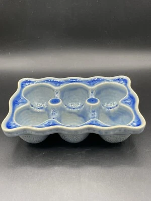 Anthropologie Old Havana Egg Crate Crackle Glazed Stoneware 1/2 Dozen Blue New