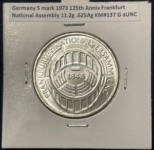 Germany 5 mark 1973 Frankfurt National Assembly 11.2g Silver KM#137 G aUNC B017 - Picture 1 of 8