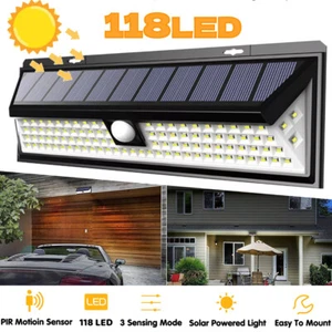 118 LED Solar Power Wall Light Outdoor PIR Motion Sensor Garden Security Lamp - Picture 1 of 12