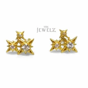 14K Gold 0.23 CT VS/F-G Diamond Three Starburst Design Studs Earrings Jewelry - Picture 1 of 4